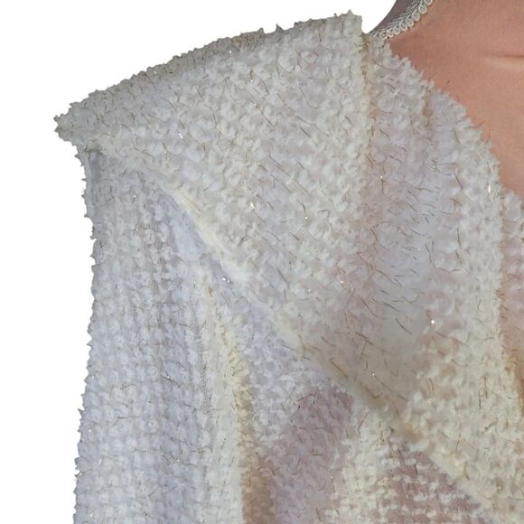 LOFT Ivory Gold Long Sleeve Metallic Swiss Dot Juliet Blouse Size XL - Picture 5 of 16